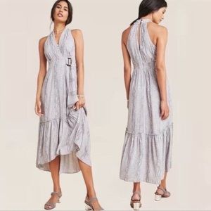 ANTHROPOLOGIE MARFA MAXI MIDI DRESS GREY SNAKESKIN FAUX WRAP Halter Dress size 6